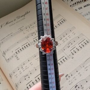 Elegant Silver and Orange Gemstone Ring Size 7